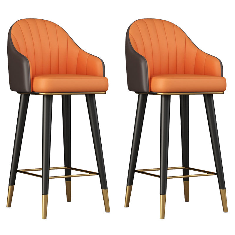 Glam Backrest Bar Stool Leather Counter Stool with Metal Legs Orange 2 Piece Set Clearhalo 'Bar Furniture' 'Bar Stools' 'bar_stools' 'furn' 'furn_bar_stools' 'Furniture' 'Kitchen & Dining Furniture' 6795751