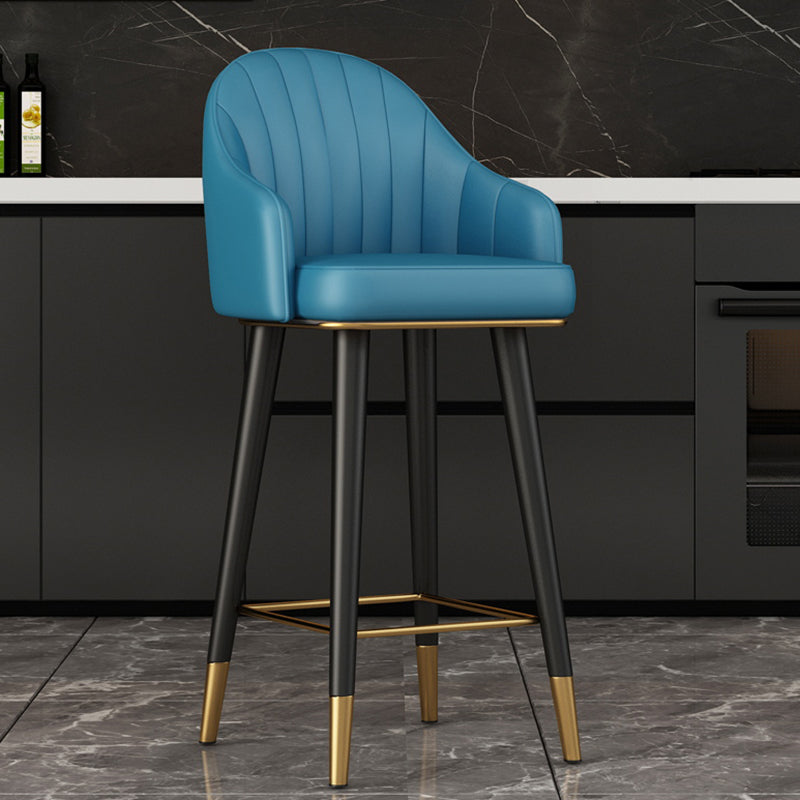 Glam Backrest Bar Stool Leather Counter Stool with Metal Legs Blue 1 Piece Clearhalo 'Bar Furniture' 'Bar Stools' 'bar_stools' 'furn' 'furn_bar_stools' 'Furniture' 'Kitchen & Dining Furniture' 6795755
