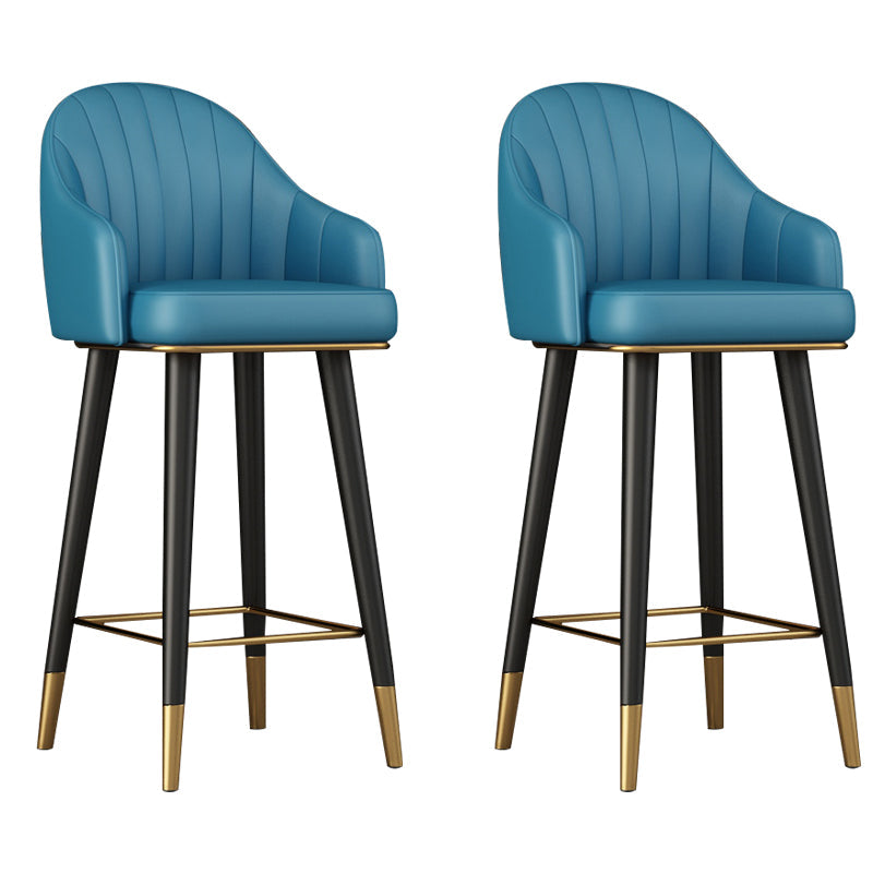 Glam Backrest Bar Stool Leather Counter Stool with Metal Legs Blue 2 Piece Set Clearhalo 'Bar Furniture' 'Bar Stools' 'bar_stools' 'furn' 'furn_bar_stools' 'Furniture' 'Kitchen & Dining Furniture' 6795756