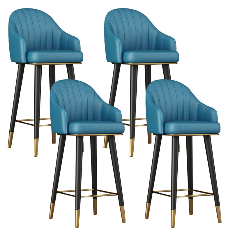 Glam Backrest Bar Stool Leather Counter Stool with Metal Legs Blue 4 Piece Set Clearhalo 'Bar Furniture' 'Bar Stools' 'bar_stools' 'furn' 'furn_bar_stools' 'Furniture' 'Kitchen & Dining Furniture' 6795757