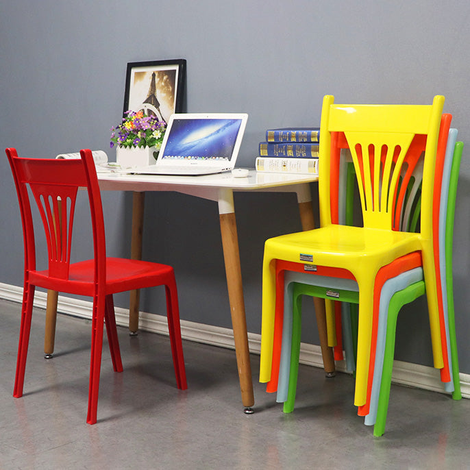 Slat Back Dining Side Chair Contemporary Plastic Dining Armless Chair