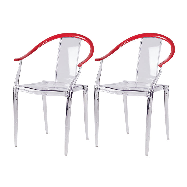 Slat Back Dining Side Chair Contemporary Plastic Dining Arm Chair Red 2 Piece Set Clearhalo 'Dining Chairs' 'Dining Tables & Seating' 'dining_chair' 'furn' 'furn_dining_chair' 'Furniture' 'Kitchen & Dining Furniture' 6796267