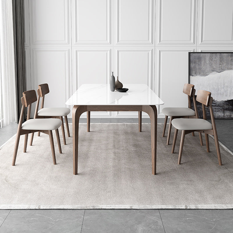 Mid-Century Dinette Table Rectangle Stone Dining Table in White 63"L x 31.5"W x 29.5"H Without Chairs Clearhalo 'Dining Tables & Seating' 'Dining Tables' 'dining_table' 'furn' 'furn_dining_table' 'Furniture' 'Kitchen & Dining Furniture' 6796340