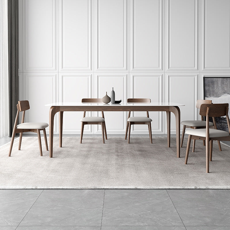 Mid-Century Dinette Table Rectangle Stone Dining Table in White 70.9"L x 35.4"W x 29.5"H Without Chairs Clearhalo 'Dining Tables & Seating' 'Dining Tables' 'dining_table' 'furn' 'furn_dining_table' 'Furniture' 'Kitchen & Dining Furniture' 6796342
