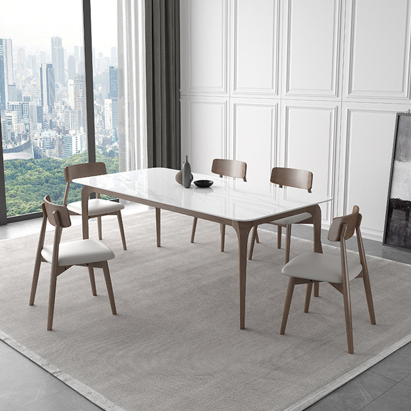 Mid-Century Dinette Table Rectangle Stone Dining Table in White 59.1"L x 31.5"W x 29.5"H Without Chairs Clearhalo 'Dining Tables & Seating' 'Dining Tables' 'dining_table' 'furn' 'furn_dining_table' 'Furniture' 'Kitchen & Dining Furniture' 6796343