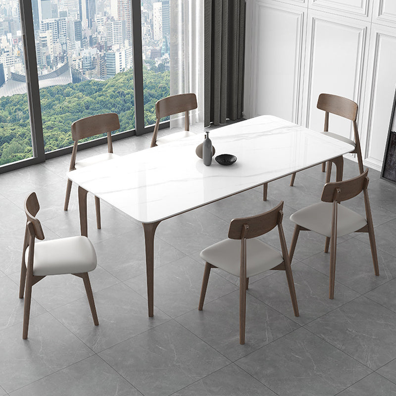 Mid-Century Dinette Table Rectangle Stone Dining Table in White 55.1"L x 31.5"W x 29.5"H Without Chairs Clearhalo 'Dining Tables & Seating' 'Dining Tables' 'dining_table' 'furn' 'furn_dining_table' 'Furniture' 'Kitchen & Dining Furniture' 6796344