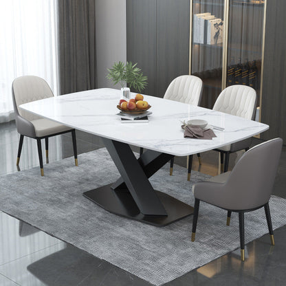 Glam Style Dinette Table Rectangle Stone Dining Room Table for Kitchen