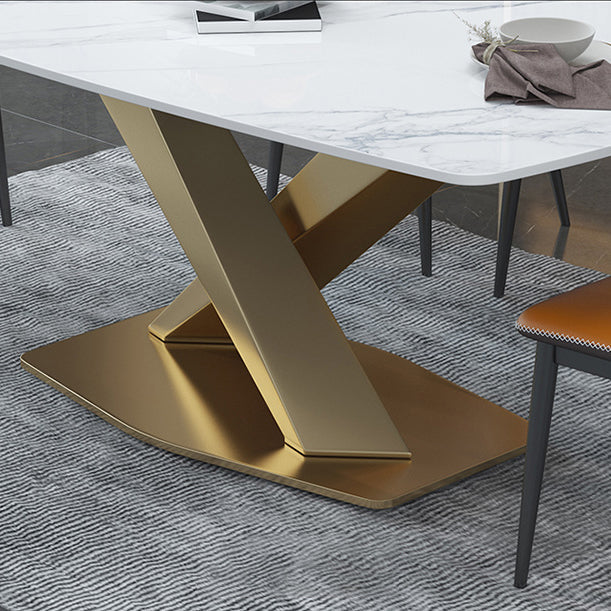 Glam Style Dinette Table Rectangle Stone Dining Room Table for Kitchen