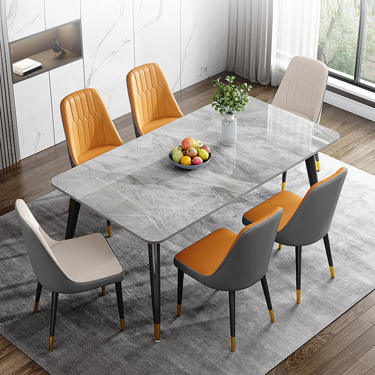 Glam Style Furniture Rectangle Stone Dining Room Table for Kitchen Light Gray 55.1"L x 31.5"W x 29.5"H Without Chairs Clearhalo 'Dining Tables & Seating' 'Dining Tables' 'dining_table' 'furn' 'furn_dining_table' 'Furniture' 'Kitchen & Dining Furniture' 6796597