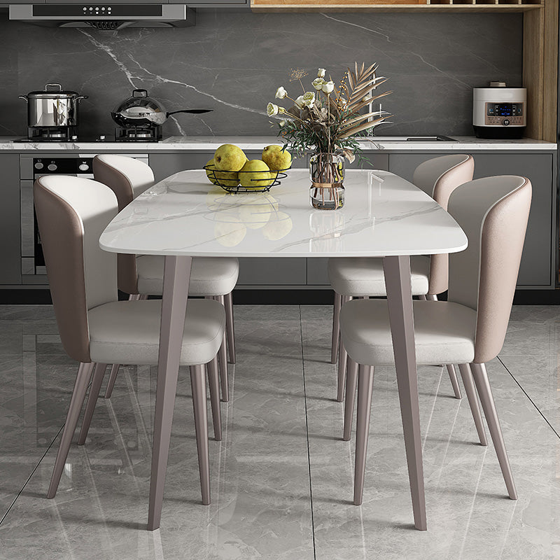 Glam Style Furniture Rectangle Stone Dining Room Table in White
