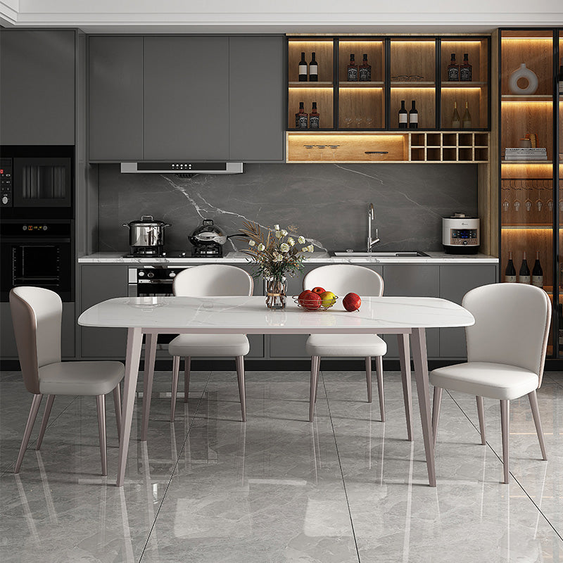 Glam Style Furniture Rectangle Stone Dining Room Table in White