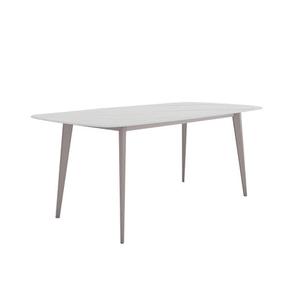 Glam Style Furniture Rectangle Stone Dining Room Table in White
