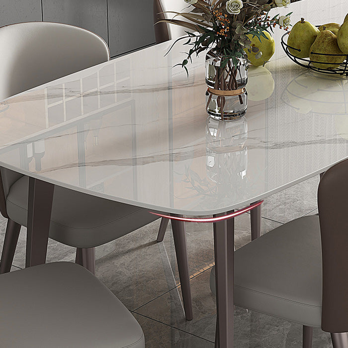 Glam Style Furniture Rectangle Stone Dining Room Table in White
