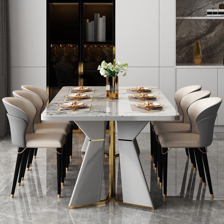 Glam Furniture Rectangle Stone Dining Room Table for Kitchen White 55.1"L x 31.5"W x 29.5"H Without Chairs Clearhalo 'Dining Tables & Seating' 'Dining Tables' 'dining_table' 'furn' 'furn_dining_table' 'Furniture' 'Kitchen & Dining Furniture' 6796629