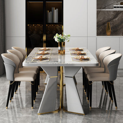 Glam Furniture Rectangle Stone Dining Room Table for Kitchen White 55.1"L x 31.5"W x 29.5"H Without Chairs Clearhalo 'Dining Tables & Seating' 'Dining Tables' 'dining_table' 'furn' 'furn_dining_table' 'Furniture' 'Kitchen & Dining Furniture' 6796629