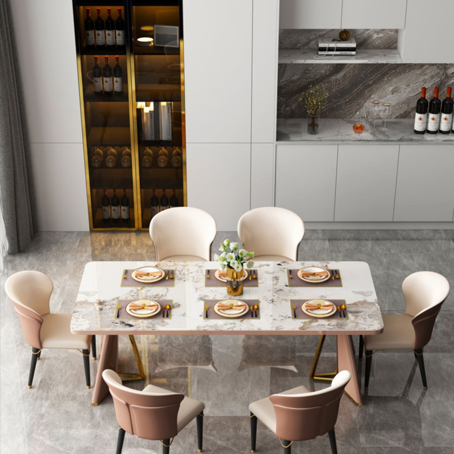 Glam Furniture Rectangle Stone Dining Room Table for Kitchen Clearhalo 'Dining Tables & Seating' 'Dining Tables' 'dining_table' 'furn' 'furn_dining_table' 'Furniture' 'Kitchen & Dining Furniture' 6796637