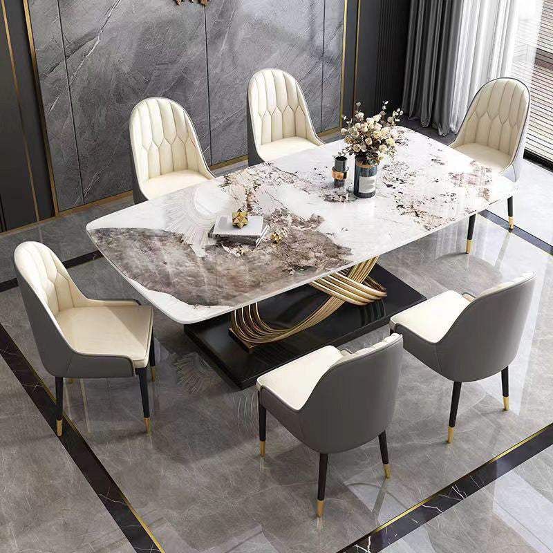 Glam Style Furniture Rectangle Stone Dining Room Table for Dining Room Pandora Gold Without Chairs Clearhalo 'Dining Tables & Seating' 'Dining Tables' 'dining_table' 'furn' 'furn_dining_table' 'Furniture' 'Kitchen & Dining Furniture' 6796642