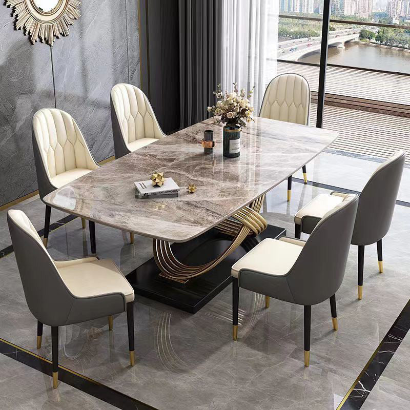 Glam Style Furniture Rectangle Stone Dining Room Table for Dining Room Gray Without Chairs Clearhalo 'Dining Tables & Seating' 'Dining Tables' 'dining_table' 'furn' 'furn_dining_table' 'Furniture' 'Kitchen & Dining Furniture' 6796644