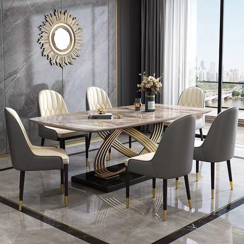 Glam Style Furniture Rectangle Stone Dining Room Table for Dining Room Gray 63"L x 35.4"W x 29.9"H Without Chairs Clearhalo 'Dining Tables & Seating' 'Dining Tables' 'dining_table' 'furn' 'furn_dining_table' 'Furniture' 'Kitchen & Dining Furniture' 6796645