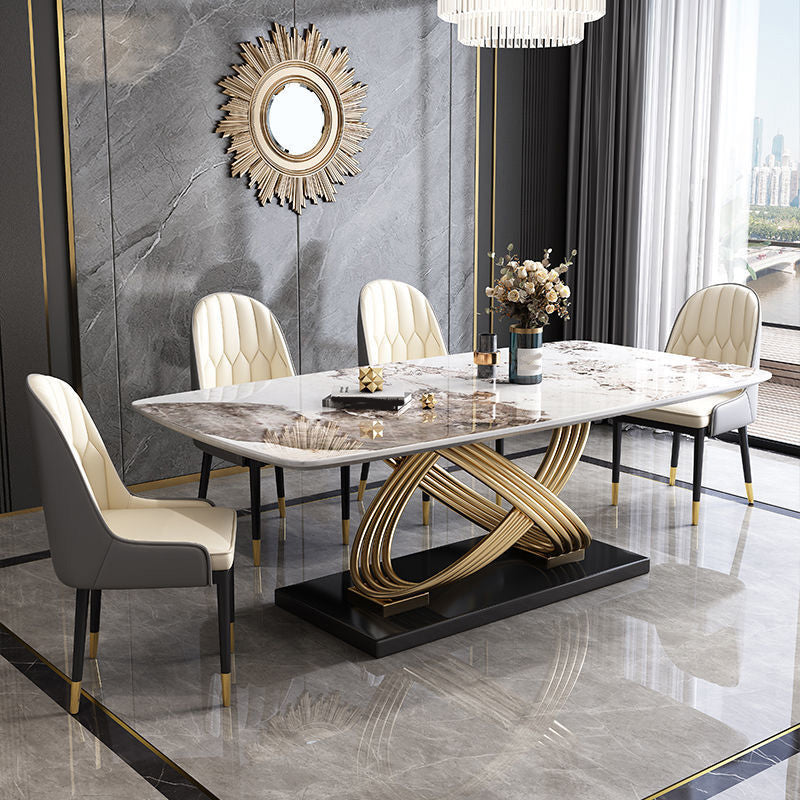 Glam Style Furniture Rectangle Stone Dining Room Table for Dining Room Pandora Gold 63"L x 35.4"W x 29.9"H Without Chairs Clearhalo 'Dining Tables & Seating' 'Dining Tables' 'dining_table' 'furn' 'furn_dining_table' 'Furniture' 'Kitchen & Dining Furniture' 6796646