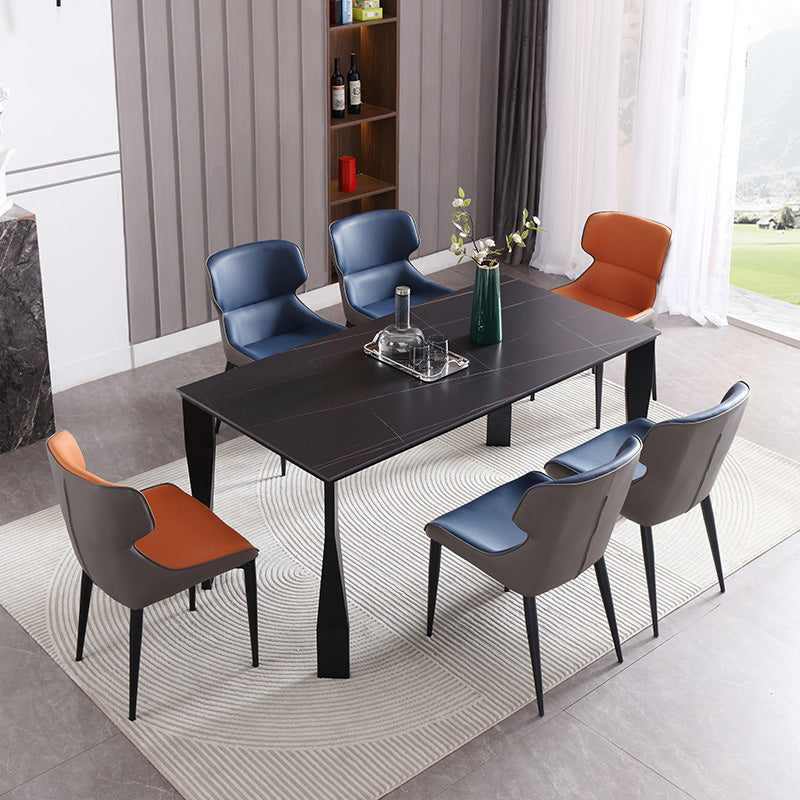 Industrial Dining Table Rectangle Stone Dinette Table in Black 63"L x 31.5"W x 29.5"H Without Chairs Clearhalo 'Dining Tables & Seating' 'Dining Tables' 'dining_table' 'furn' 'furn_dining_table' 'Furniture' 'Kitchen & Dining Furniture' 6796659
