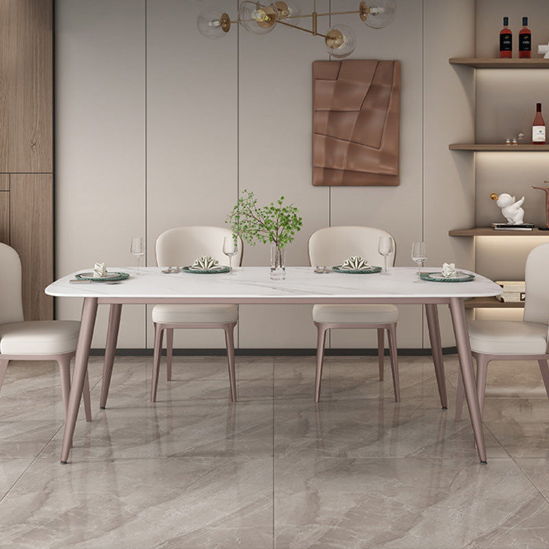 Glam Style Furniture Stone Rectangle Dining Room Table in White 70.9"L x 35.4"W x 29.5"H Without Chairs Clearhalo 'Dining Tables & Seating' 'Dining Tables' 'dining_table' 'furn' 'furn_dining_table' 'Furniture' 'Kitchen & Dining Furniture' 6796709