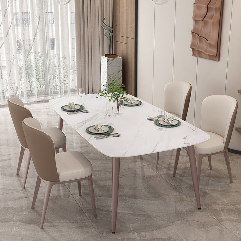 Glam Style Furniture Stone Rectangle Dining Room Table in White 63"L x 31.5"W x 29.5"H Without Chairs Clearhalo 'Dining Tables & Seating' 'Dining Tables' 'dining_table' 'furn' 'furn_dining_table' 'Furniture' 'Kitchen & Dining Furniture' 6796710