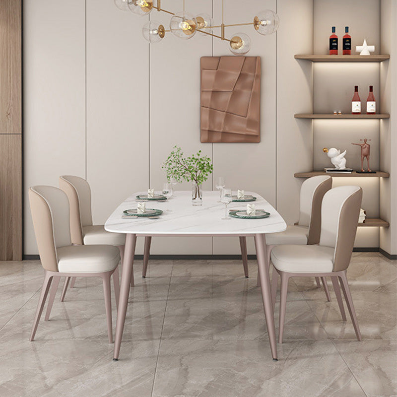 Glam Style Furniture Stone Rectangle Dining Room Table in White 55.1"L x 31.5"W x 29.5"H Without Chairs Clearhalo 'Dining Tables & Seating' 'Dining Tables' 'dining_table' 'furn' 'furn_dining_table' 'Furniture' 'Kitchen & Dining Furniture' 6796711