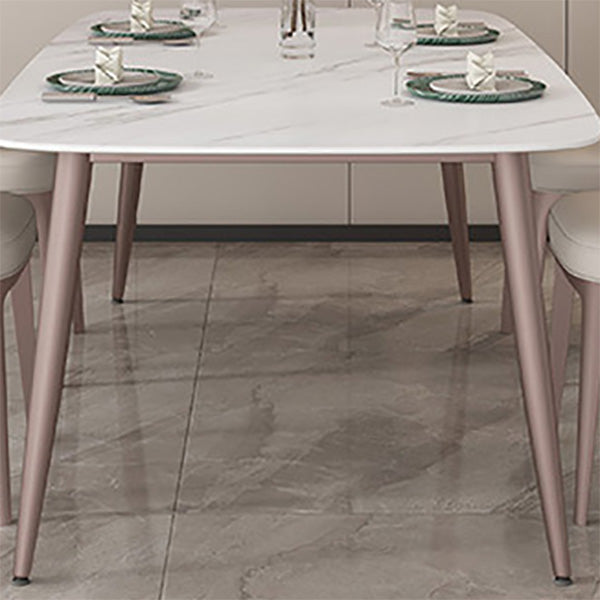 Glam Style Furniture Stone Rectangle Dining Room Table in White Clearhalo 'Dining Tables & Seating' 'Dining Tables' 'dining_table' 'furn' 'furn_dining_table' 'Furniture' 'Kitchen & Dining Furniture' 6796712
