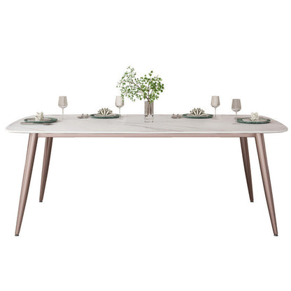Glam Style Furniture Stone Rectangle Dining Room Table in White Without Chairs Clearhalo 'Dining Tables & Seating' 'Dining Tables' 'dining_table' 'furn' 'furn_dining_table' 'Furniture' 'Kitchen & Dining Furniture' 6796713