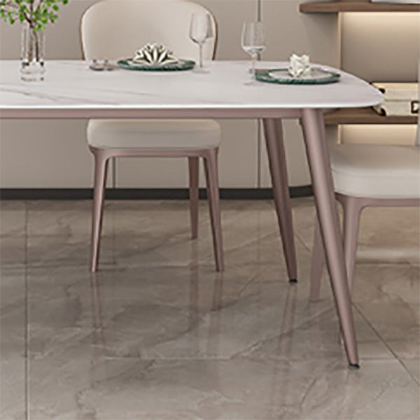 Glam Style Furniture Stone Rectangle Dining Room Table in White Clearhalo 'Dining Tables & Seating' 'Dining Tables' 'dining_table' 'furn' 'furn_dining_table' 'Furniture' 'Kitchen & Dining Furniture' 6796715