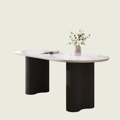 Simplicity Dinette Table Oval Stone Dining Room Table for Dining Room Black White Without Chairs Clearhalo 'Dining Tables & Seating' 'Dining Tables' 'dining_table' 'furn' 'furn_dining_table' 'Furniture' 'Kitchen & Dining Furniture' 6796842