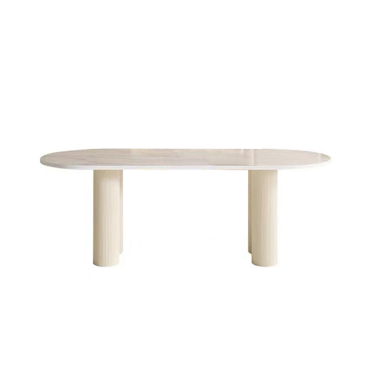 Simplicity Dinette Table Oval Stone Dining Room Table for Dining Room White 55.1"L x 27.6"W x 29.5"H Without Chairs Clearhalo 'Dining Tables & Seating' 'Dining Tables' 'dining_table' 'furn' 'furn_dining_table' 'Furniture' 'Kitchen & Dining Furniture' 6796843