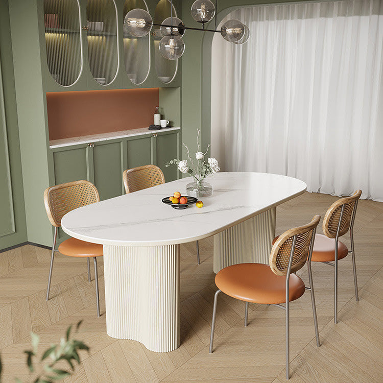 Simplicity Dinette Table Oval Stone Dining Room Table for Dining Room White 70.9"L x 35.4"W x 29.5"H Without Chairs Clearhalo 'Dining Tables & Seating' 'Dining Tables' 'dining_table' 'furn' 'furn_dining_table' 'Furniture' 'Kitchen & Dining Furniture' 6796844