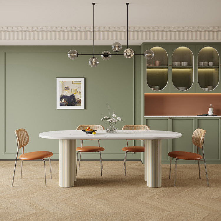 Simplicity Dinette Table Oval Stone Dining Room Table for Dining Room White 78.7"L x 35.4"W x 29.5"H Without Chairs Clearhalo 'Dining Tables & Seating' 'Dining Tables' 'dining_table' 'furn' 'furn_dining_table' 'Furniture' 'Kitchen & Dining Furniture' 6796845