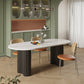 Simplicity Dinette Table Oval Stone Dining Room Table for Dining Room Black White 63"L x 31.5"W x 29.5"H Without Chairs Clearhalo 'Dining Tables & Seating' 'Dining Tables' 'dining_table' 'furn' 'furn_dining_table' 'Furniture' 'Kitchen & Dining Furniture' 6796846