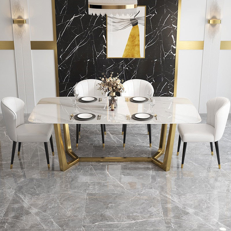 Glam Dinette Table Stone Rectangle Dining Room Table in White 70.9"L x 35.4"W x 29.5"H Without Chairs Clearhalo 'Dining Tables & Seating' 'Dining Tables' 'dining_table' 'furn' 'furn_dining_table' 'Furniture' 'Kitchen & Dining Furniture' 6796857