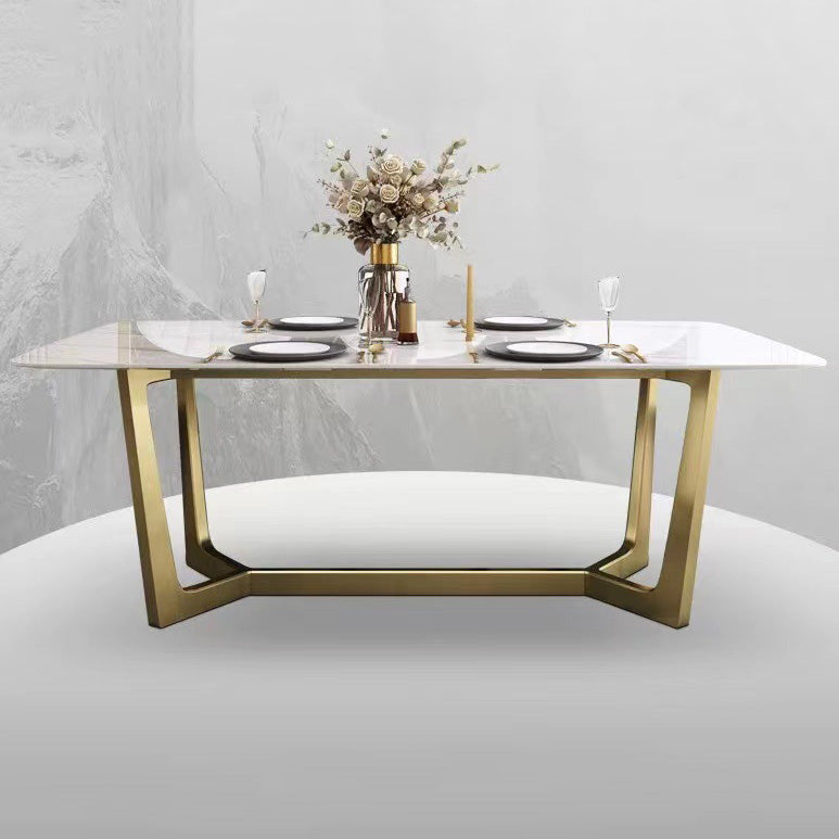 Glam Dinette Table Stone Rectangle Dining Room Table in White 51.2"L x 27.6"W x 29.5"H Without Chairs Clearhalo 'Dining Tables & Seating' 'Dining Tables' 'dining_table' 'furn' 'furn_dining_table' 'Furniture' 'Kitchen & Dining Furniture' 6796858