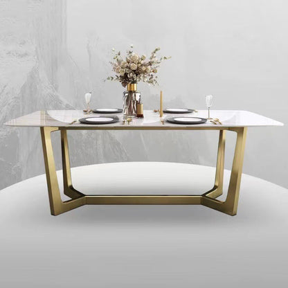 Glam Dinette Table Stone Rectangle Dining Room Table in White 51.2"L x 27.6"W x 29.5"H Without Chairs Clearhalo 'Dining Tables & Seating' 'Dining Tables' 'dining_table' 'furn' 'furn_dining_table' 'Furniture' 'Kitchen & Dining Furniture' 6796858