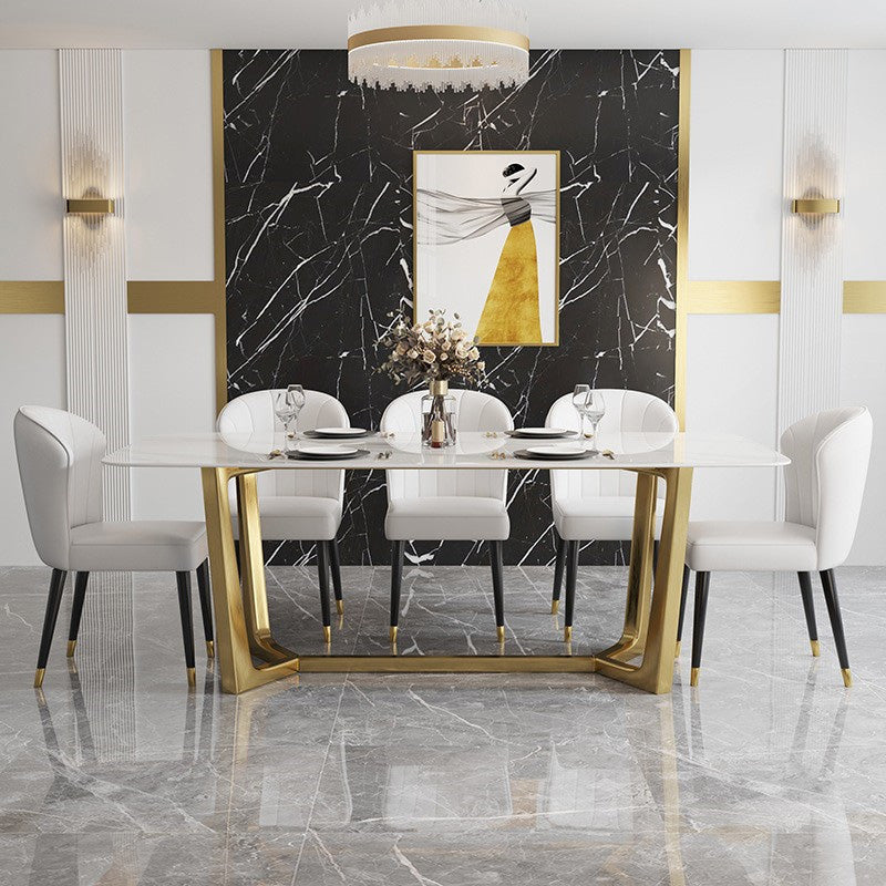 Glam Dinette Table Stone Rectangle Dining Room Table in White 55.1"L x 31.5"W x 29.5"H Without Chairs Clearhalo 'Dining Tables & Seating' 'Dining Tables' 'dining_table' 'furn' 'furn_dining_table' 'Furniture' 'Kitchen & Dining Furniture' 6796860