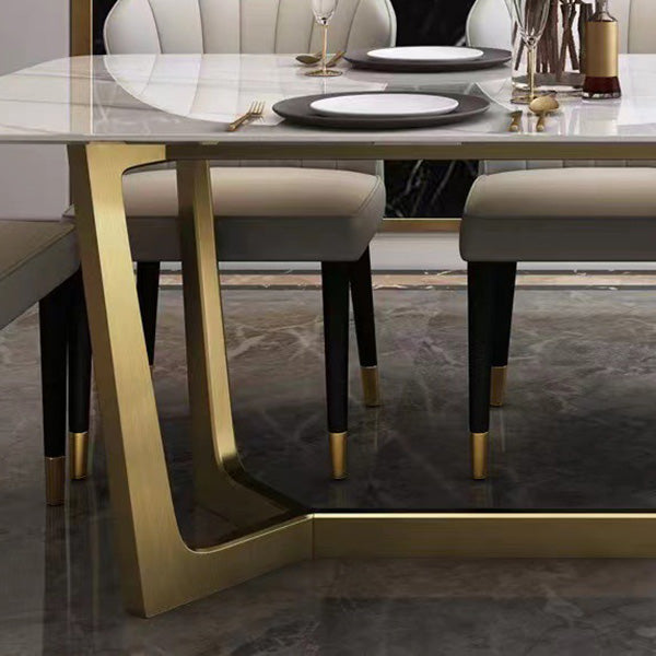 Glam Dinette Table Stone Rectangle Dining Room Table in White Clearhalo 'Dining Tables & Seating' 'Dining Tables' 'dining_table' 'furn' 'furn_dining_table' 'Furniture' 'Kitchen & Dining Furniture' 6796861