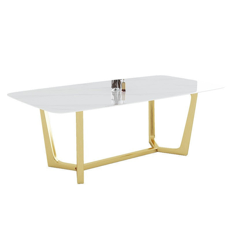 Glam Dinette Table Stone Rectangle Dining Room Table in White Clearhalo 'Dining Tables & Seating' 'Dining Tables' 'dining_table' 'furn' 'furn_dining_table' 'Furniture' 'Kitchen & Dining Furniture' 6796862