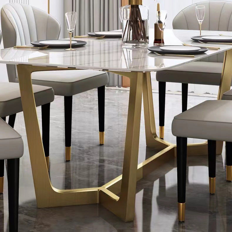 Glam Dinette Table Stone Rectangle Dining Room Table in White Clearhalo 'Dining Tables & Seating' 'Dining Tables' 'dining_table' 'furn' 'furn_dining_table' 'Furniture' 'Kitchen & Dining Furniture' 6796863