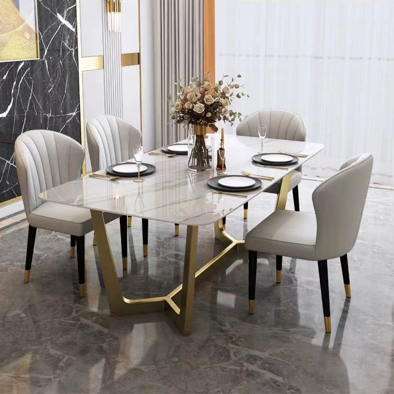 Glam Dinette Table Stone Rectangle Dining Room Table in White Clearhalo 'Dining Tables & Seating' 'Dining Tables' 'dining_table' 'furn' 'furn_dining_table' 'Furniture' 'Kitchen & Dining Furniture' 6796867