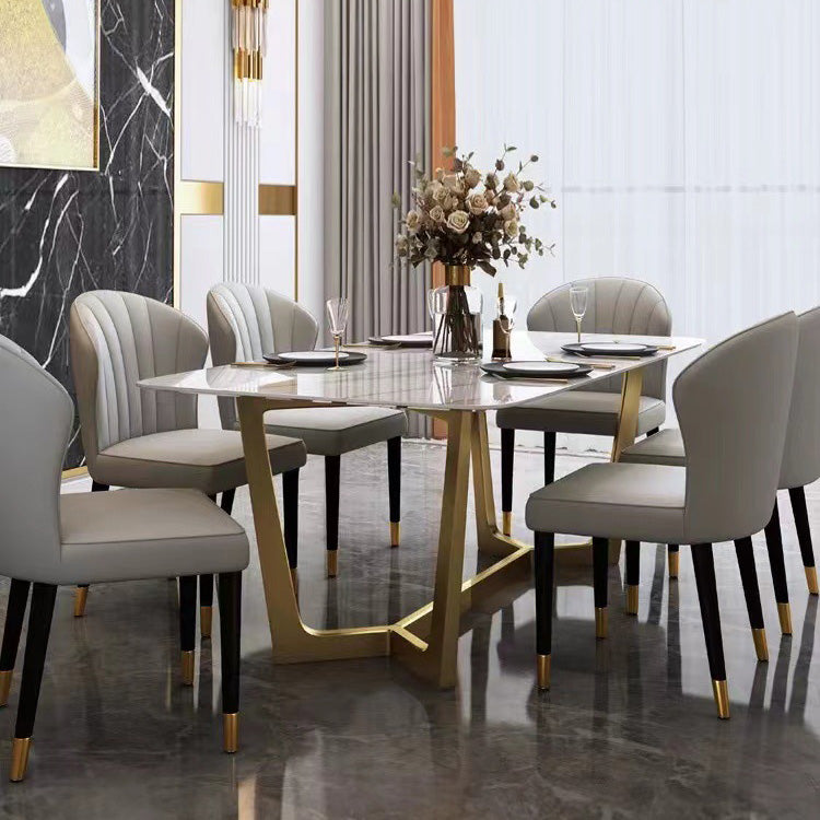 Glam Dinette Table Stone Rectangle Dining Room Table in White Clearhalo 'Dining Tables & Seating' 'Dining Tables' 'dining_table' 'furn' 'furn_dining_table' 'Furniture' 'Kitchen & Dining Furniture' 6796868