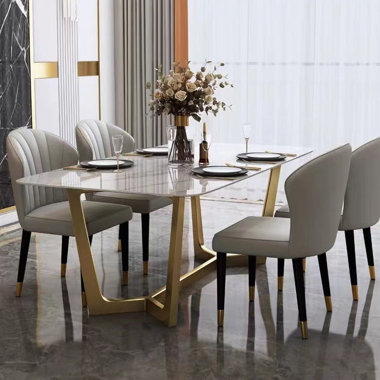 Glam Dinette Table Stone Rectangle Dining Room Table in White Clearhalo 'Dining Tables & Seating' 'Dining Tables' 'dining_table' 'furn' 'furn_dining_table' 'Furniture' 'Kitchen & Dining Furniture' 6796869