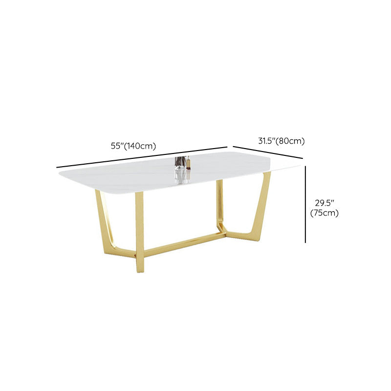 Glam Dinette Table Stone Rectangle Dining Room Table in White Clearhalo 'Dining Tables & Seating' 'Dining Tables' 'dining_table' 'furn' 'furn_dining_table' 'Furniture' 'Kitchen & Dining Furniture' 6796870