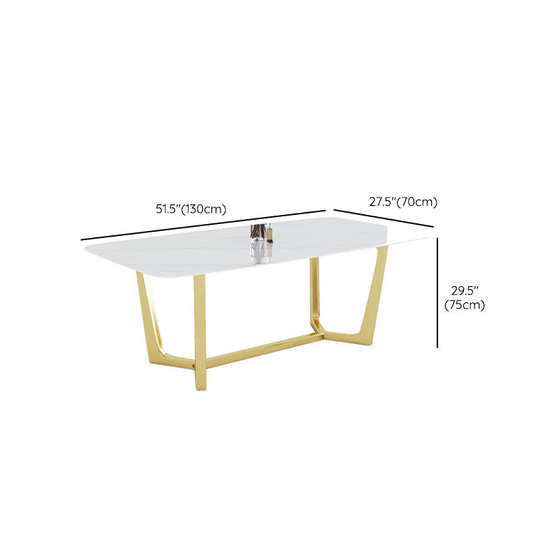 Glam Dinette Table Stone Rectangle Dining Room Table in White Clearhalo 'Dining Tables & Seating' 'Dining Tables' 'dining_table' 'furn' 'furn_dining_table' 'Furniture' 'Kitchen & Dining Furniture' 6796872