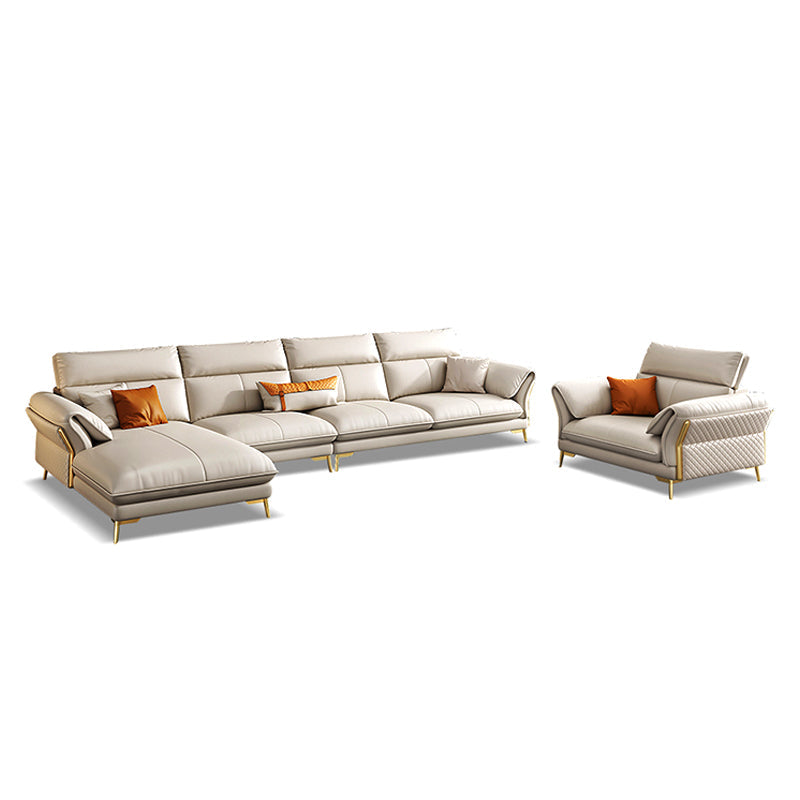 Divano sezionale in pelle autentica da 37,4 "divano ad alta crema con cuscino