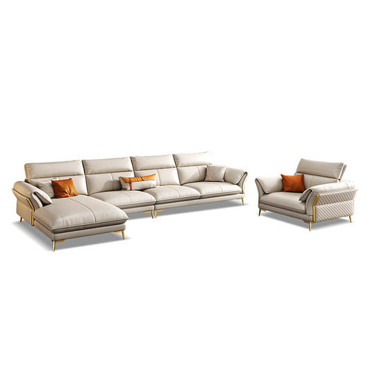 Divano sezionale in pelle autentica da 37,4 "divano ad alta crema con cuscino